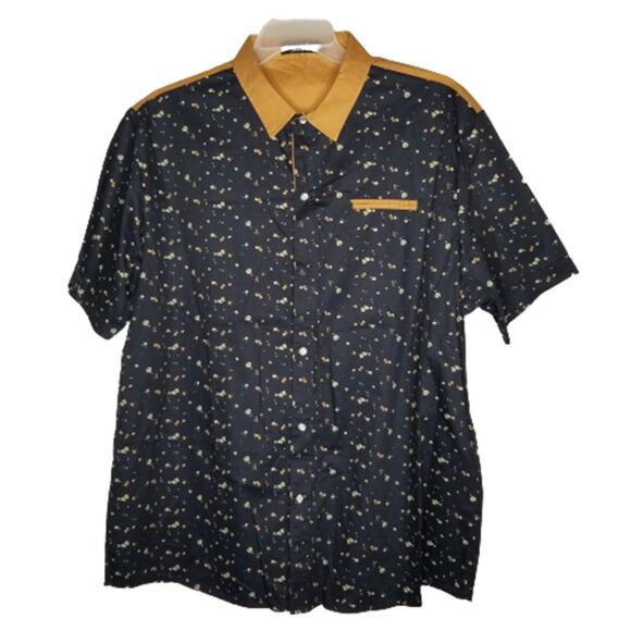 SSLR VINTAGE Shirt Button Front Short Sleeve Black/Orange Big Tall Size 2XL - Picture 1 of 4